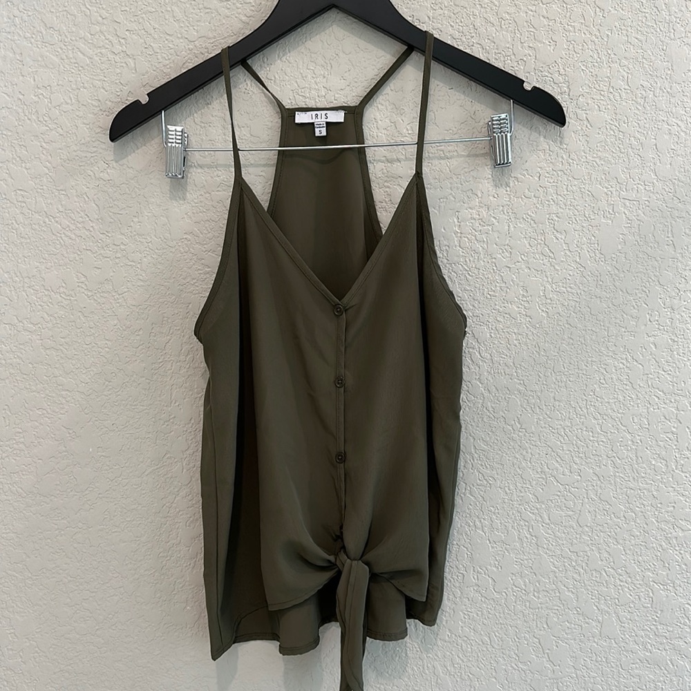Iris Olive green tie tank top size S